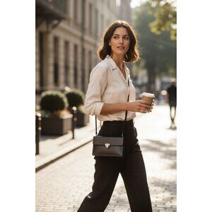 Lamarthe Black Leather Small Crossbody Bag Adjustable Strap Made in Italy